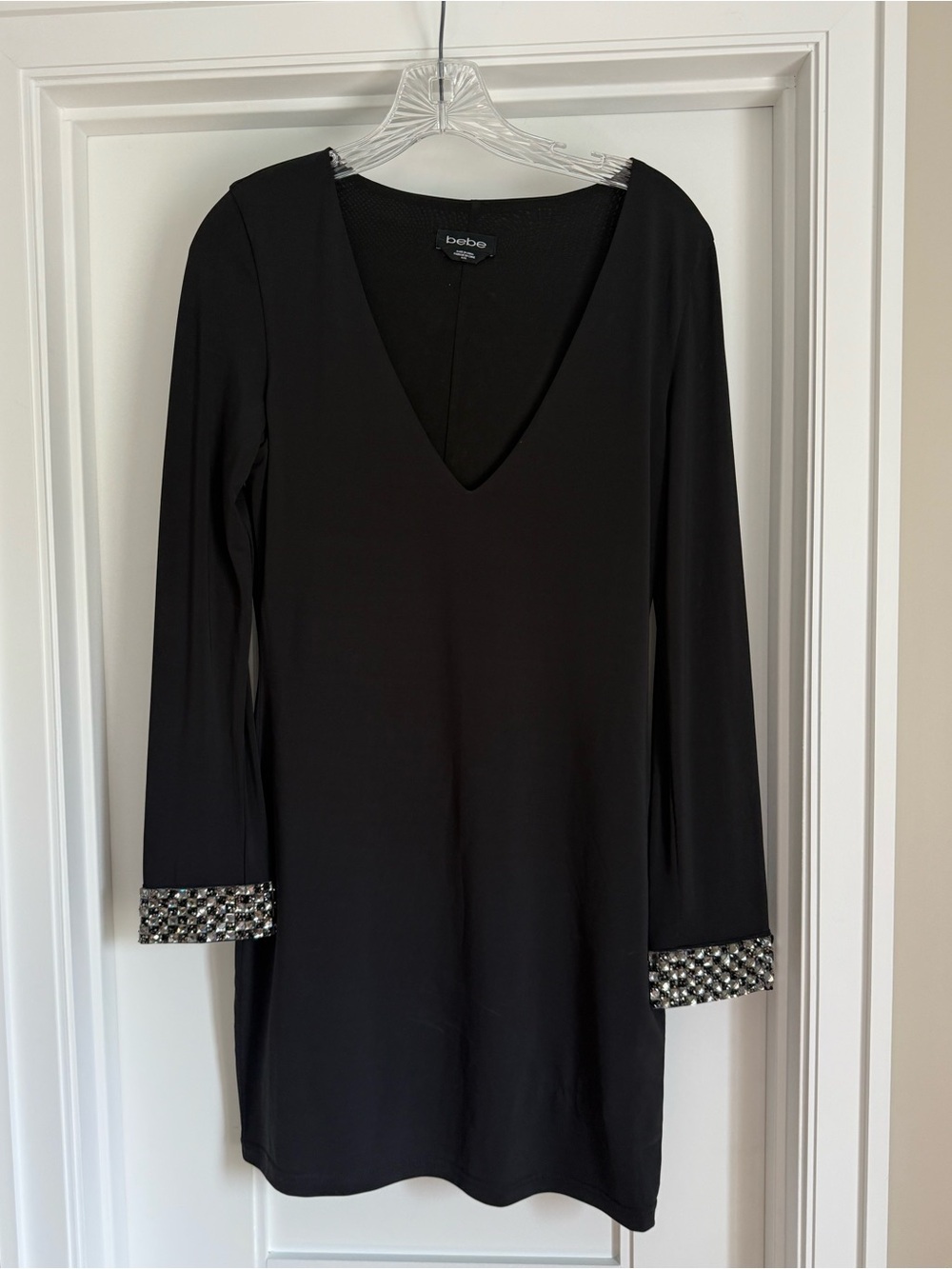 Bebe Black Deep V Crystal Rhinestone Cuff Mini Dress